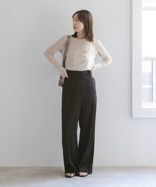 Noble（ノーブル）の「スキンチュールロングTシャツ（Tシャツ/カットソー・レディース・ブラック/ホワイト系その他/ベージュ・FREE）」の7枚目の写真