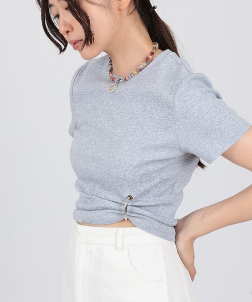 SUWDEE(スーディー)の「crew neck cropped design t-shirt(Tシャツ/カットソー・レディース・グレー/ブラック・FREE)」の10枚目の写真