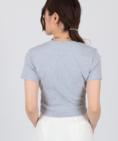 SUWDEE(スーディー)の「crew neck cropped design t-shirt(Tシャツ/カットソー・レディース・グレー/ブラック・FREE)」の12枚目の写真