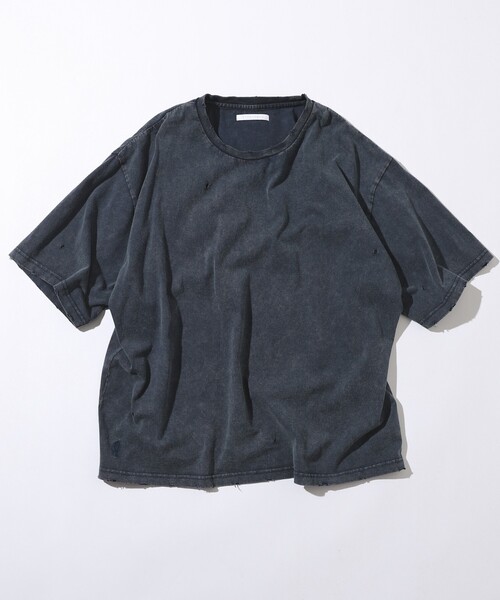 Firsthand(ファーストハンド)の「Firsthand/ファーストハンド 7.3オンス ダメージ加工 ピグメント ショートスリーブTシャツ / オーバーサイズ クルーネック 半袖Tシャツ(Tシャツ/カットソー・メンズ・ネイビー/ブラック・L/M)」の4枚目の写真