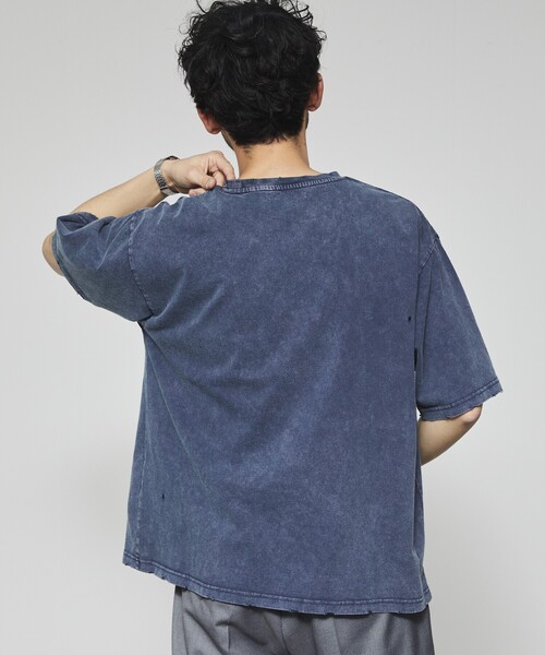 Firsthand(ファーストハンド)の「Firsthand/ファーストハンド 7.3オンス ダメージ加工 ピグメント ショートスリーブTシャツ / オーバーサイズ クルーネック 半袖Tシャツ(Tシャツ/カットソー・メンズ・ネイビー/ブラック・L/M)」の12枚目の写真