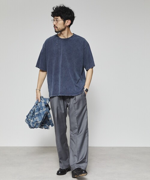 Firsthand(ファーストハンド)の「Firsthand/ファーストハンド 7.3オンス ダメージ加工 ピグメント ショートスリーブTシャツ / オーバーサイズ クルーネック 半袖Tシャツ(Tシャツ/カットソー・メンズ・ネイビー/ブラック・L/M)」の13枚目の写真