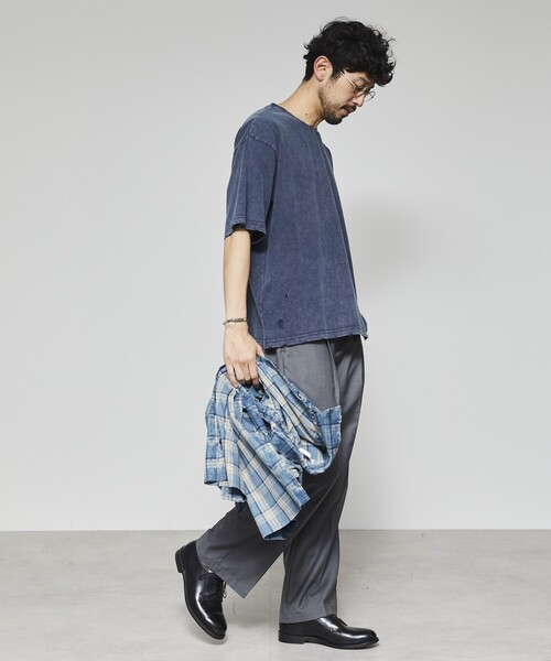Firsthand(ファーストハンド)の「Firsthand/ファーストハンド 7.3オンス ダメージ加工 ピグメント ショートスリーブTシャツ / オーバーサイズ クルーネック 半袖Tシャツ(Tシャツ/カットソー・メンズ・ネイビー/ブラック・L/M)」の14枚目の写真