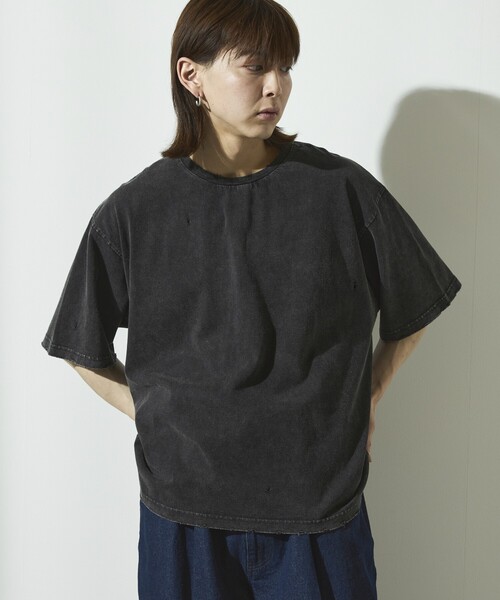 Firsthand(ファーストハンド)の「Firsthand/ファーストハンド 7.3オンス ダメージ加工 ピグメント ショートスリーブTシャツ / オーバーサイズ クルーネック 半袖Tシャツ(Tシャツ/カットソー・メンズ・ネイビー/ブラック・L/M)」の16枚目の写真
