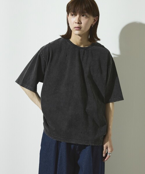 Firsthand(ファーストハンド)の「Firsthand/ファーストハンド 7.3オンス ダメージ加工 ピグメント ショートスリーブTシャツ / オーバーサイズ クルーネック 半袖Tシャツ(Tシャツ/カットソー・メンズ・ネイビー/ブラック・L/M)」の17枚目の写真