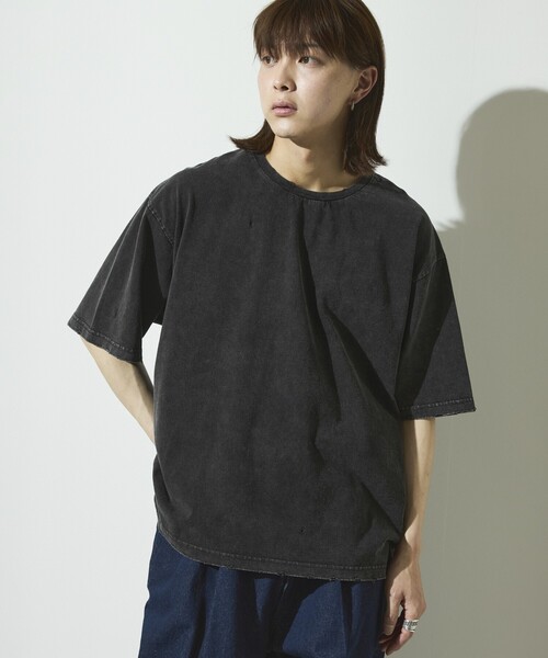 Firsthand(ファーストハンド)の「Firsthand/ファーストハンド 7.3オンス ダメージ加工 ピグメント ショートスリーブTシャツ / オーバーサイズ クルーネック 半袖Tシャツ(Tシャツ/カットソー・メンズ・ネイビー/ブラック・L/M)」の18枚目の写真