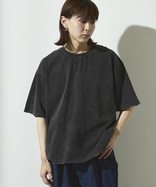 Firsthand(ファーストハンド)の「Firsthand/ファーストハンド 7.3オンス ダメージ加工 ピグメント ショートスリーブTシャツ / オーバーサイズ クルーネック 半袖Tシャツ(Tシャツ/カットソー・メンズ・ネイビー/ブラック・L/M)」の19枚目の写真