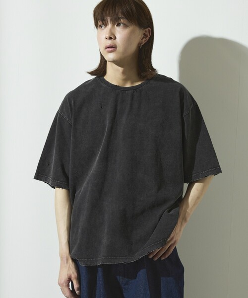 Firsthand(ファーストハンド)の「Firsthand/ファーストハンド 7.3オンス ダメージ加工 ピグメント ショートスリーブTシャツ / オーバーサイズ クルーネック 半袖Tシャツ(Tシャツ/カットソー・メンズ・ネイビー/ブラック・L/M)」の20枚目の写真