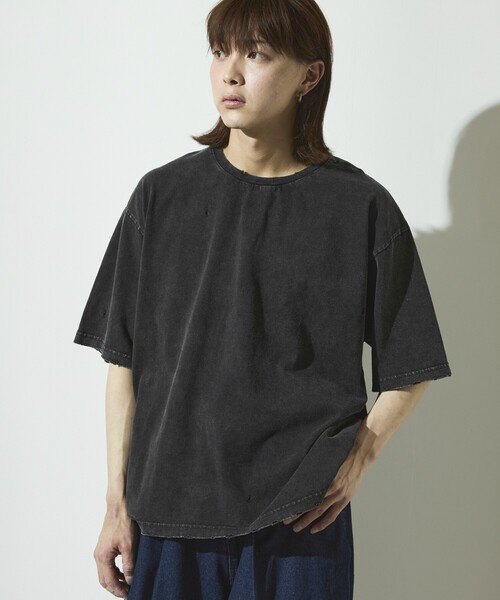 Firsthand(ファーストハンド)の「Firsthand/ファーストハンド 7.3オンス ダメージ加工 ピグメント ショートスリーブTシャツ / オーバーサイズ クルーネック 半袖Tシャツ(Tシャツ/カットソー・メンズ・ネイビー/ブラック・L/M)」の21枚目の写真