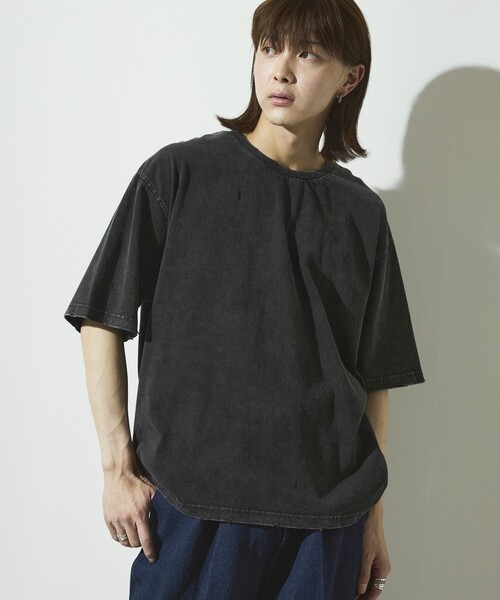 Firsthand(ファーストハンド)の「Firsthand/ファーストハンド 7.3オンス ダメージ加工 ピグメント ショートスリーブTシャツ / オーバーサイズ クルーネック 半袖Tシャツ(Tシャツ/カットソー・メンズ・ネイビー/ブラック・L/M)」の22枚目の写真