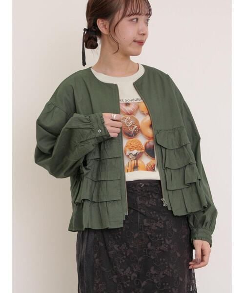Samansa Mos2(サマンサ モスモス)の「フリルジップブルゾン(ブルゾン・レディース・カーキ/オフホワイト/グレー/チャコールグレー・F)」の5枚目の写真