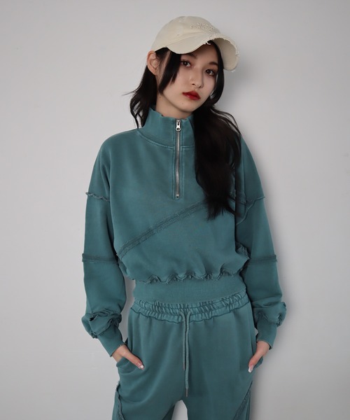 【Superdry】モスグリーン Tech ルーズ ハーフジップ トレーナー フレッドペリー FRED PERRY メンズ ハーフジップ スウェット