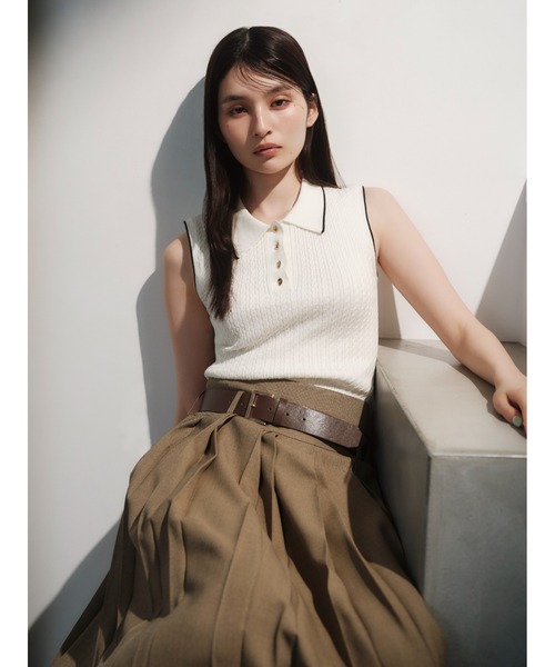 【美品】FRAY I.D（フレイ アイディー） プリーツスカート ベージュ セール】ベルト付きダブルプリーツスカート（スカート）｜FRAY