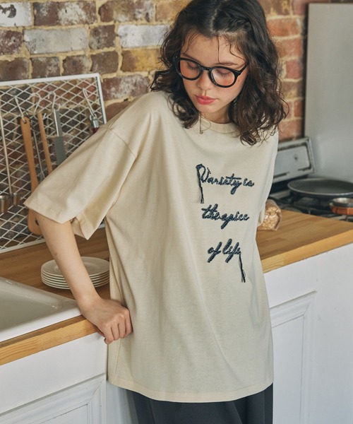 コード刺繍 メッセージ ロゴ半袖Tシャツ（Tシャツ/カットソー