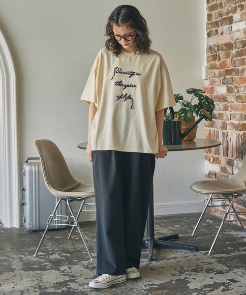 コード刺繍 メッセージ ロゴ半袖Tシャツ MONO-MART LADY'S│MONO