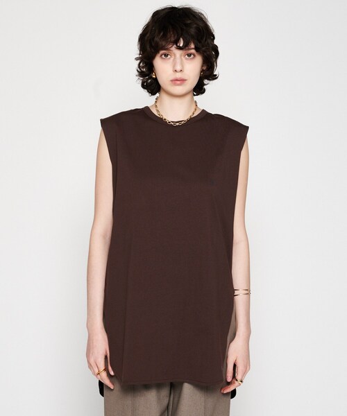 cloenc（クロエンス）の「【マシンウォッシュ】ノースリーブロングTシャツ（Tシャツ/カットソー・レディース・ブラック/ホワイト/ピンク/ブラウン系その他・02）」の5枚目の写真