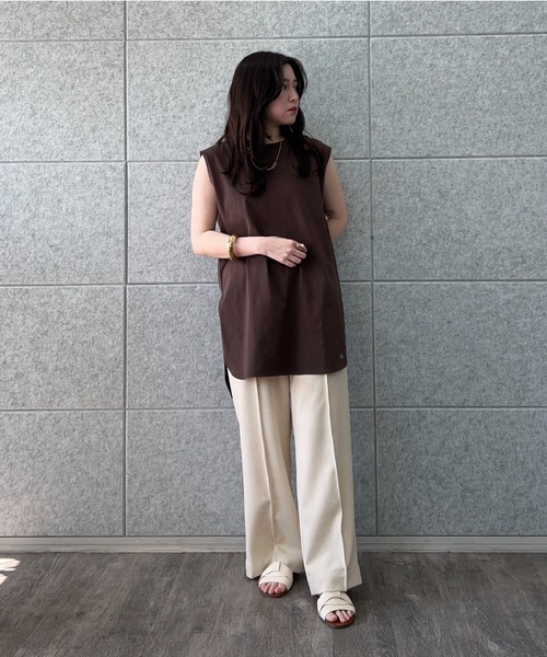 cloenc（クロエンス）の「【マシンウォッシュ】ノースリーブロングTシャツ（Tシャツ/カットソー・レディース・ブラック/ホワイト/ピンク/ブラウン系その他・02）」の6枚目の写真