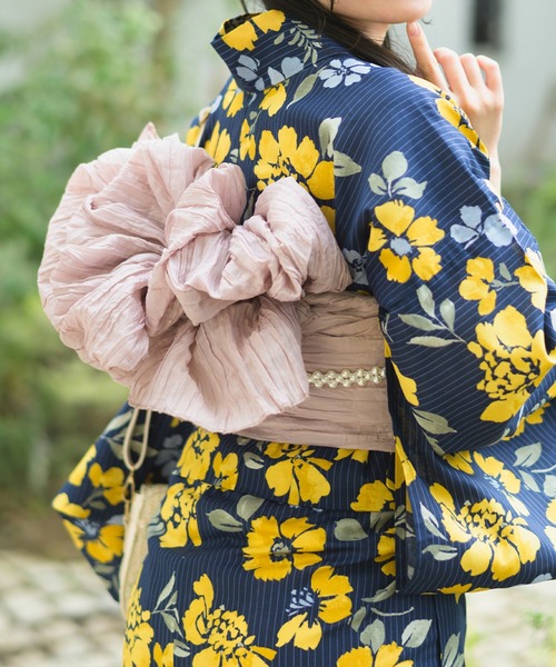 Rebloom（リブルーム Rebloom Reb loom）の「【一人で着られるセパレート浴衣】上衣・下衣・兵児帯 3点セット《夕涼浴衣》（浴衣・レディース・ネイビー系1/ピンク系/ブルー系/ネイビー系2・FREE）」の2枚目の写真