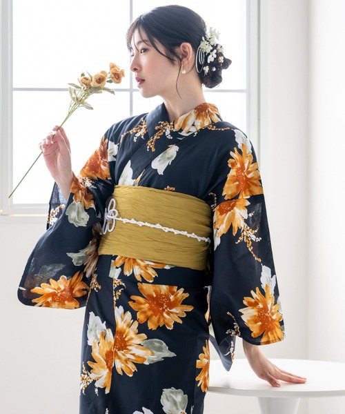 CELEN(セレン)の「【一人で着られる/セパレート浴衣】上衣・下衣・兵児帯 3点セット《夕涼浴衣》(浴衣・レディース・ネイビー系1/ピンク系/ブルー系/ネイビー系2/ホワイト系1/ホワイト系2/ネイビー系3/ネイビー系4・FREE)」の1枚目の写真