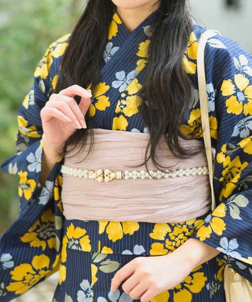 Rebloom（リブルーム Rebloom Reb loom）の「【一人で着られるセパレート浴衣】上衣・下衣・兵児帯 3点セット《夕涼浴衣》（浴衣・レディース・ネイビー系1/ピンク系/ブルー系/ネイビー系2・FREE）」の5枚目の写真