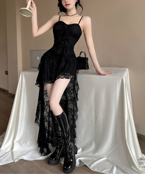 gossip!ロサンゼルス(ゴシップロサンゼルス)の「Y2K ロングテールデザイン 総レースキャミワンピース 【春夏新作】(ワンピース・レディース・ブラック/ホワイト・FREE)」の6枚目の写真