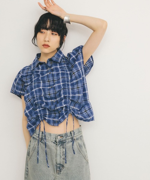 ブラウス シャツ ドロストシアーチェックブラウス レディース KBF｜ドロストシアーチェックブラウス | Rakuten Fashion(楽天