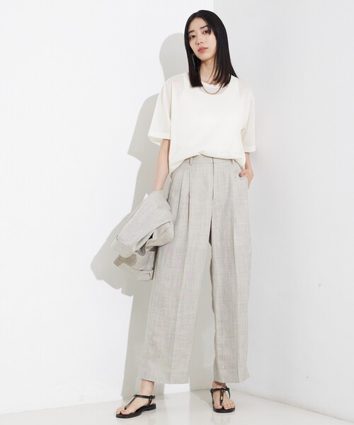 qualite(カリテ)の「【上品な透け感】シャイニーニットT/シアーTシャツ/夏服/サマーニット(Tシャツ/カットソー・レディース・ゴールド/オフホワイト/グレー・フリー)」の18枚目の写真