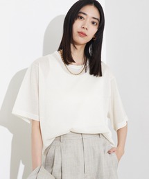 qualite | 【上品な透け感】シャイニーニットT/シアーTシャツ/夏服/サマーニット(Tシャツ/カットソー)