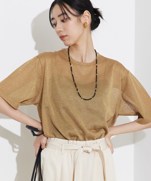 tシャツ 「上品な透け感」シャイニーニットT/シアーTシャツ/夏服/サマーニット レディース 上品な透け感】シャイニーニットT/シアーTシャツ/夏服/サマー