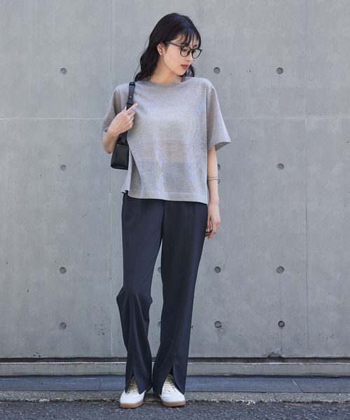 上品な透け感】シャイニーニットT/シアーTシャツ/夏服/サマー