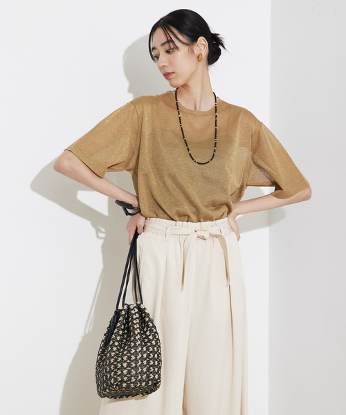 tシャツ 「上品な透け感」シャイニーニットT/シアーTシャツ/夏服/サマーニット レディース 上品な透け感】シャイニーニットT/シアーTシャツ/夏服/サマー