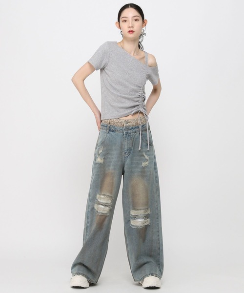 3.3 Field Trip （3.3フィールドトリップ）の「3.3 Field Trip／ヘンケイシャーリング半袖（Tシャツ/カットソー・レディース・グレー/ブルー/ブラック/ピンク・FREE）」の10枚目の写真