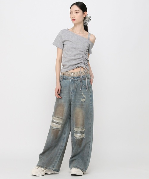 3.3 Field Trip （3.3フィールドトリップ）の「3.3 Field Trip／ヘンケイシャーリング半袖（Tシャツ/カットソー・レディース・グレー/ブルー/ブラック/ピンク・FREE）」の9枚目の写真