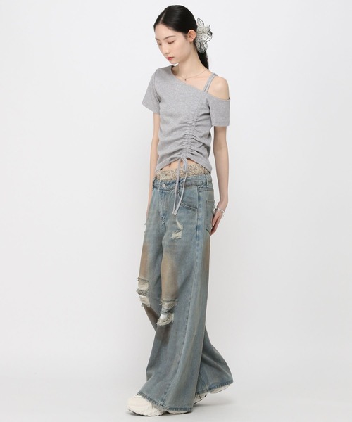 3.3 Field Trip （3.3フィールドトリップ）の「3.3 Field Trip／ヘンケイシャーリング半袖（Tシャツ/カットソー・レディース・グレー/ブルー/ブラック/ピンク・FREE）」の8枚目の写真