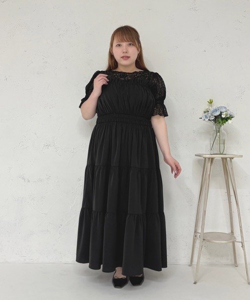 大きいサイズ】アソートシャーリングティアードキャミワンピース
