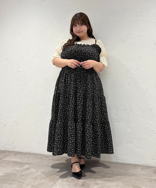 大きいサイズ】アソートシャーリングティアードキャミワンピース
