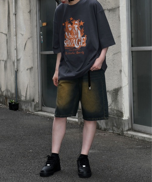 セール】vintage like chain half denim pants/ヴィンテージ
