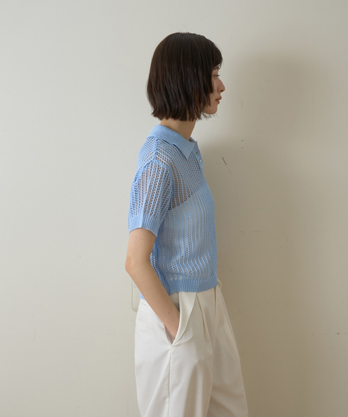 EMMA　ROUGE VIF（エマルージュヴィフ）の「【一部店舗限定】メッシュニットポロシャツ（ニット/セーター・レディース・サックスブルー/ライトベージュ/モカ・フリー）」の7枚目の写真