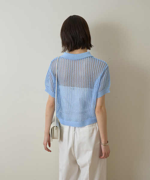 EMMA　ROUGE VIF（エマルージュヴィフ）の「【一部店舗限定】メッシュニットポロシャツ（ニット/セーター・レディース・サックスブルー/ライトベージュ/モカ・フリー）」の8枚目の写真