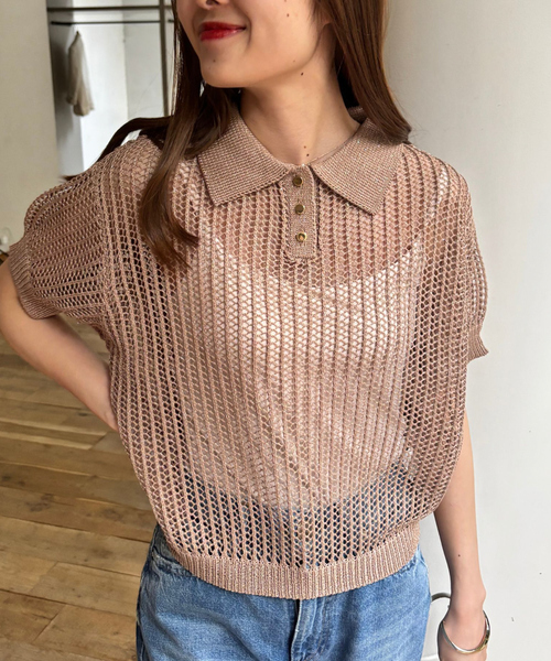 EMMA　ROUGE VIF（エマルージュヴィフ）の「【一部店舗限定】メッシュニットポロシャツ（ニット/セーター・レディース・サックスブルー/ライトベージュ/モカ・フリー）」の21枚目の写真
