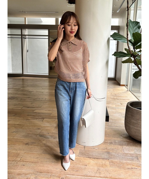 EMMA　ROUGE VIF（エマルージュヴィフ）の「【一部店舗限定】メッシュニットポロシャツ（ニット/セーター・レディース・サックスブルー/ライトベージュ/モカ・フリー）」の18枚目の写真