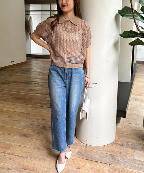 EMMA　ROUGE VIF（エマルージュヴィフ）の「【一部店舗限定】メッシュニットポロシャツ（ニット/セーター・レディース・サックスブルー/ライトベージュ/モカ・フリー）」の19枚目の写真