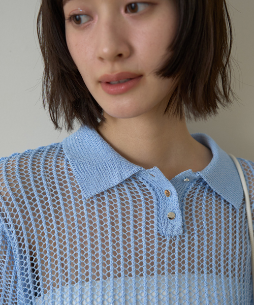EMMA　ROUGE VIF（エマルージュヴィフ）の「【一部店舗限定】メッシュニットポロシャツ（ニット/セーター・レディース・サックスブルー/ライトベージュ/モカ・フリー）」の9枚目の写真