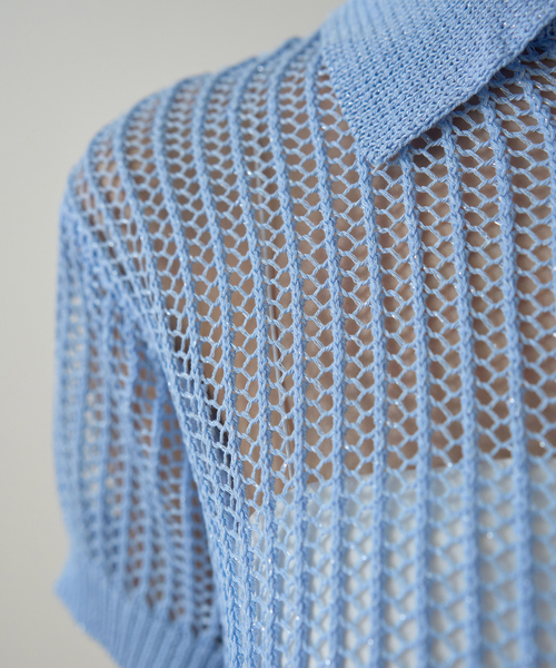EMMA　ROUGE VIF（エマルージュヴィフ）の「【一部店舗限定】メッシュニットポロシャツ（ニット/セーター・レディース・サックスブルー/ライトベージュ/モカ・フリー）」の10枚目の写真