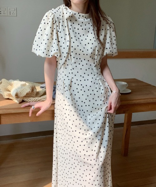 セール】YUGA_YGMC Polka dot puff sleeve dress（ワンピース