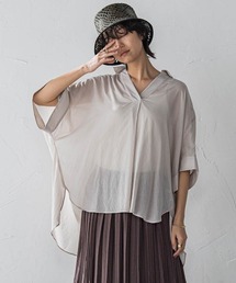 シアー楊柳バックタックスキッパーブラウス≪手洗い可能≫