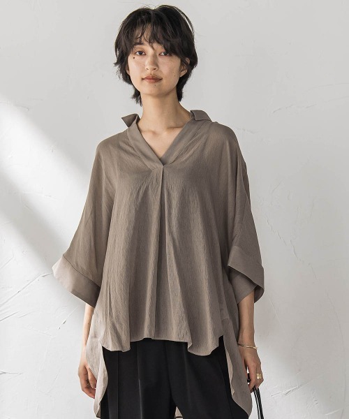 ブラウス シャツ シアー楊柳バックタックスキッパーブラウス「手洗い可能」 レディース セール】シアー楊柳バックタックスキッパーブラウス≪手洗い可能