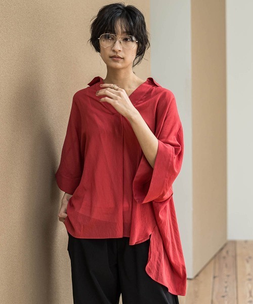 MAYSON GREY(メイソングレイ)の「シアー楊柳バックタックスキッパーブラウス≪手洗い可能≫(シャツ/ブラウス・レディース・ベージュ/ブラック/ブルー/レッド/ブラウン・M)」の19枚目の写真
