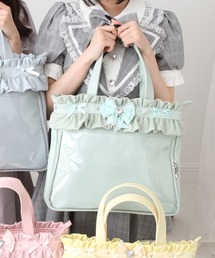 No.D520 グリーンベージュ⭐【L】3段フリルチューリップバッグ⭐ Tube Basket frill × Fake Leather E.GREEN