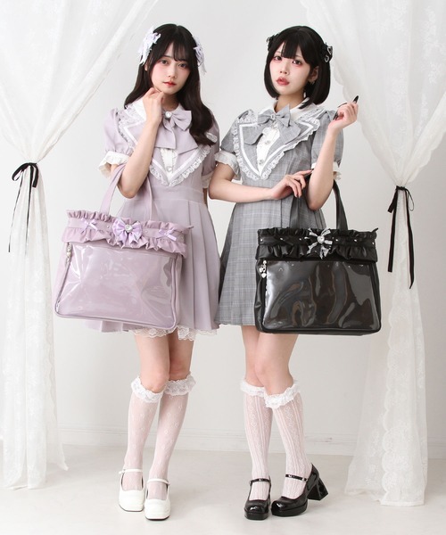 DearMyLove(ディアマイラブ)の「フリルたっぷりキラキラハートビジュー痛バッグ(トートバッグ・レディース・ホワイト/レッド/イエロー/オレンジ/ラベンダー/ミント/ベビーピンク/サックスブルー/ブラック/ブルー・FREE)」の12枚目の写真